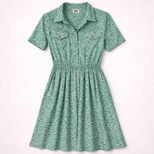 Cottagecore Green Vintage 80s Leslie Fay Floral Midi Dress